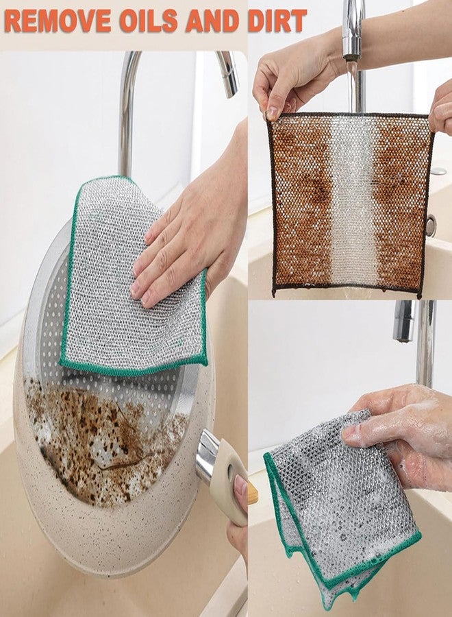 Vexton 1PCS Multipurpose Dual Sided Microfiber Reusable Dish Wash Rags with Non Scratch Steel Wire Mesh Scrub for Wet & Dry Cleaning Cloth for Kitchen (Green) - Image 4